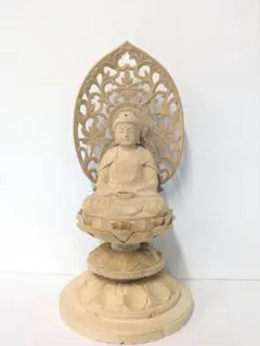 목조 편백나무 부처님 동상 연꽃 나무 조명 등받이 24cm