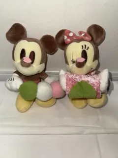 【非売品2009年プライズ景品】ミッキー ミニー お花見ぬいぐるみ セット