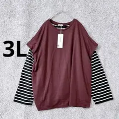 3562 新品 アンサンブル 3L 赤 ボーダー オーバーサイズ ゆったり