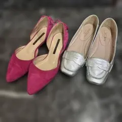 misa様専用ピンク・シルバー フラットシューズ