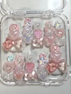 匿名発送 ポイント キラキラデコロングネイルチップ ピンクリボン×ホワイト