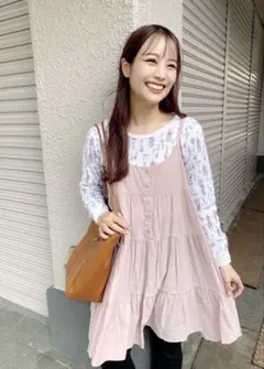 ピンク キャミワンピース フリル付き