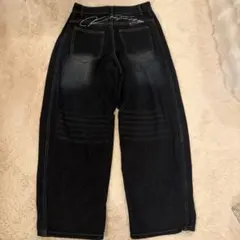 バルーンデニム ヴィンテージ加工 文字付き ダークブルー