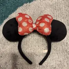 ディズニー カチューシャ ミニー スパンコール リボン 赤 水玉 ドット