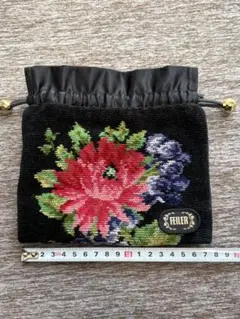 FEILER 花柄刺繍ポーチ 黒