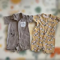 peanuts 前開き半袖ロンパース 70〜80cm 茶色、イエロー　2枚セット