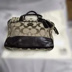 COACH シグネチャー タッセル トートバッグ キャンバス ブラウン レザー
