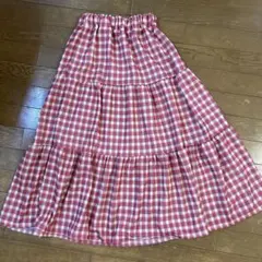 赤と白のチェック フレアロングスカート
