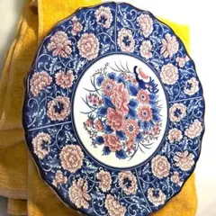 花柄の青い波型皿 1人暮らし 綺麗 おしゃれ 北欧洋風 食器