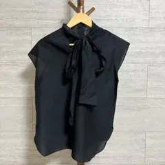 nano universe ブラウス 38サイズ ボウタイ シアー ブラック系