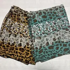 伊太利屋 シルク 大判スカーフ レオパード 豹柄 2枚セット