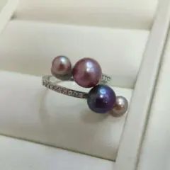 ゆか様ご確認用　本真珠　淡水パール　極上ナチュラルパープル　リングフリーサイズ