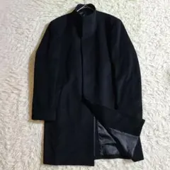 シルク スタンドカラー ロング コート ブラック XL