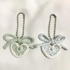 編み物 ハート リボン ハンドメイド キーホルダー チャーム 水色 黄緑