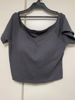 GU ジーユー ブラフィールクロップドオフショルダーT ダークグレー 3XL