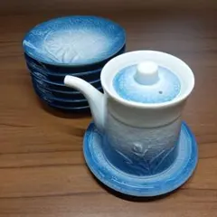 美品 有田焼 萬永窯 醤油差し 豆皿 6枚セット 青 あやめ 菖蒲 汁次 和食器のサムネイル