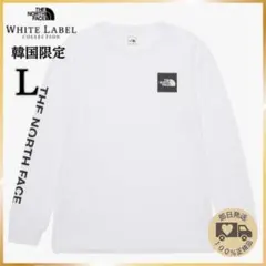 新品 韓国限定 L ノースフェイス ロンT 長袖Tシャツ 袖ロゴ ホワイト 白