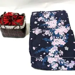 浴衣 かごバッグ セット 紺色 桜柄 レディース 花柄 夏祭り 花火大会 和装