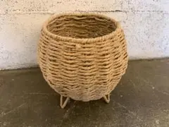 ラタン風 脚付き バスケット 鉢カバー　ペーパーコード ロープ 籐 シーグラス