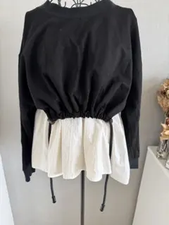 A+TOKYO クロップド丈　レイヤード　ドロスト　スウェット　ブラック　美品⭐️