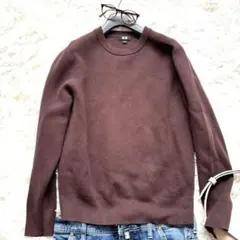UNIQLO S ウォッシャブルミラノリブクルーネックセーター ブラウン