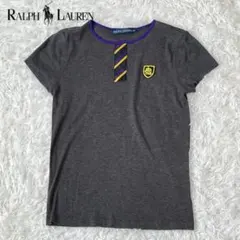ラルフローレン シルク混 Tシャツ エンブレム S ストライプ グレー