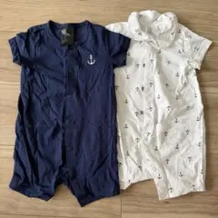 H&M ネイビー・ホワイト ロンパース2点セット