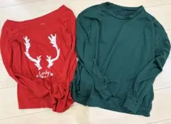 赤と緑の長袖Tシャツセット　クリスマスカラー