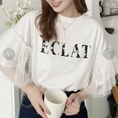 モーメントプラス　袖チュールTシャツのサムネイル