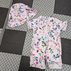 ロンパース水着　花柄　帽子付き　80　9ヶ月〜12ヶ月