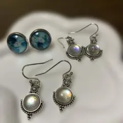 まとめ売り　青い丸ピアス　ヴィンテージ　ピアス　３点