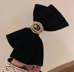 黒いベルベットリボンヘアアクセサリー バレッタ