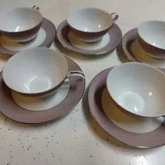 Noritake ティーカップ 5セット 白と薄紫