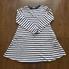 青と白のストライプ長袖ワンピース