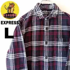 USA古着 EXPRESS　ヘビーネルシャツL　ブラックホワイトレッド　チェック
