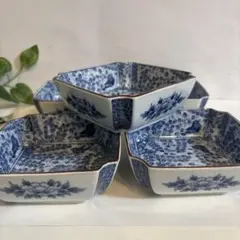 三洋陶器 「染付萩四ッ折小鉢」5客セット・箱入り 龍峰窯のサムネイル