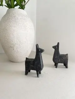 北欧馬ロバ動物オブジェ置物2個セット●文鎮本立てインテリア作家もの作品