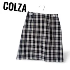 美品　コルザ　ミニタイトスカート　膝上丈　チェック柄　ネイビー　レディース　M