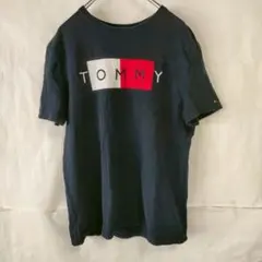 TOMMY HILFIGER 半袖Tシャツ　鹿子素材　ロゴ　ネイビー　L/G