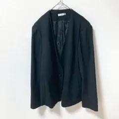 【エウルキューブ】ノーカラージャケット 毛混紡 大きいサイズ 肩パッド 羽織り