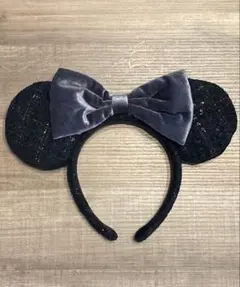 ミニー カチューシャ 黒 スパンコール ツイード