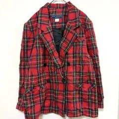 USA製 90s タータンチェック ジャケット ダブル 12 ウール混