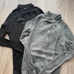 ユニクロ　メリノリブポロカーディガン　L 黒　グレー　2枚セット