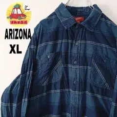 USA古着 ARIZONA ネルシャツ　XL ブルー　ネイビー　チェックのサムネイル
