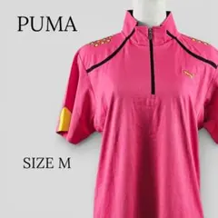 PUMA 半袖 ハイネックシャツ ゴルフウェア ピンク×黒×黄色 M