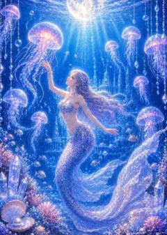 105【光舞う深海 月光に包まれた人魚と幻想クラゲ】開運アート デジタルアート