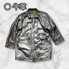 レザージャケット ブラック 牛革 リアルレザー ビンテージ 黒 古着 中綿 XL