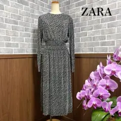 ZARA 花柄 プリーツロングワンピース