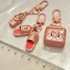 平成レトロ ハローキティ ピンクキルティング ミニチュア ストラップ 3点セット
