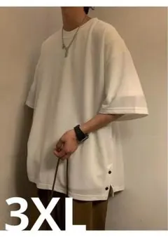 ゆったりシルエット×サイドボタン カジュアルTシャツ 半袖 クルーネック 3XL